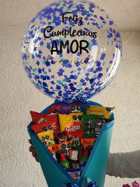 Ramo con dulces y burbuja