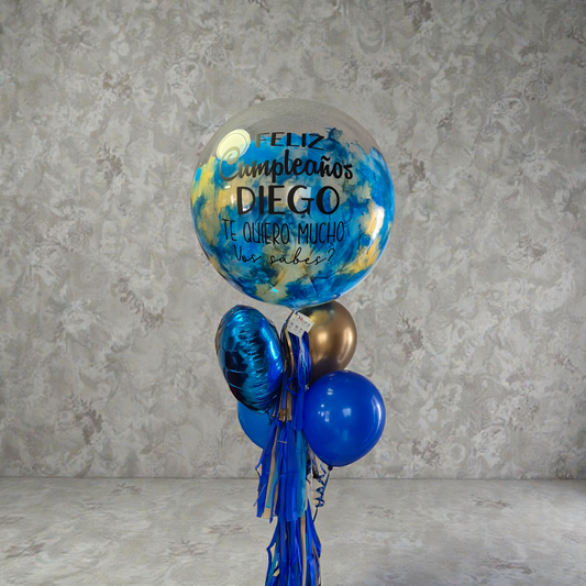 Bouquet con Burbuja 90cm y globo metálico